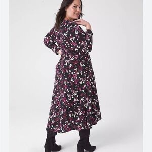 Lane Bryant Black and Pink Floral Long Sleeve Dress
